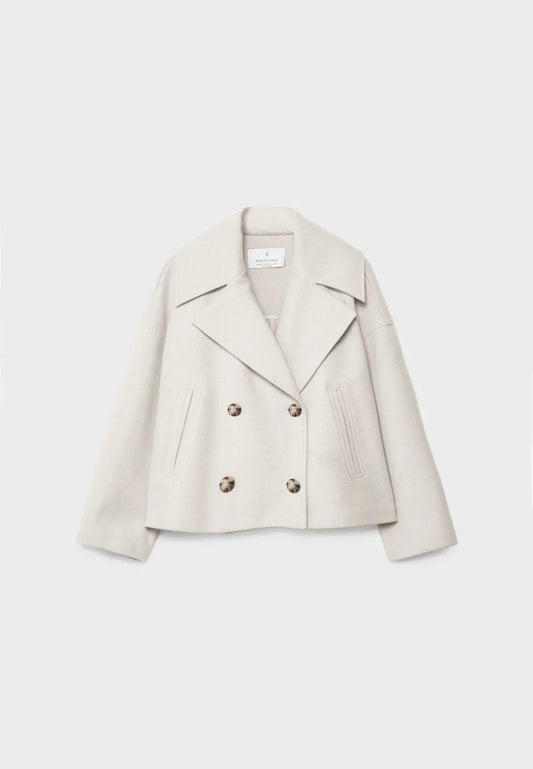 Women's Short Double-Breasted Winter Jacket with Wide Lapels