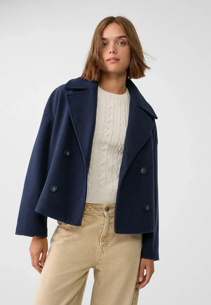 Women's Short Double-Breasted Winter Jacket with Wide Lapels