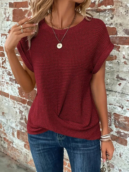 Women's Short-Sleeve Textured Buttoned Blouse with Classic Fit