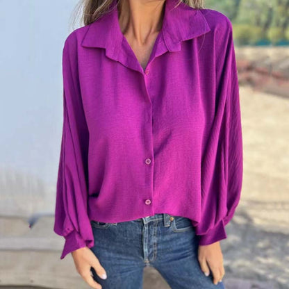 Women's Button-Up Blouse with Balloon Sleeves