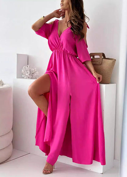Women's Maxi Dress with Side Slit and Draped Wrap Front Design