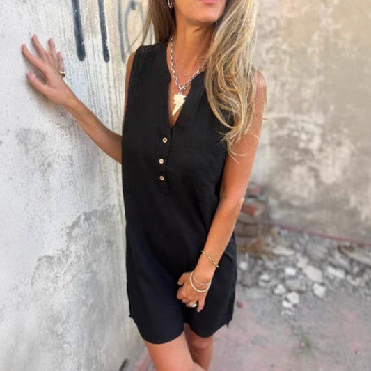 Women's Sleeveless Button-Front Midi Dress with Relaxed Fit