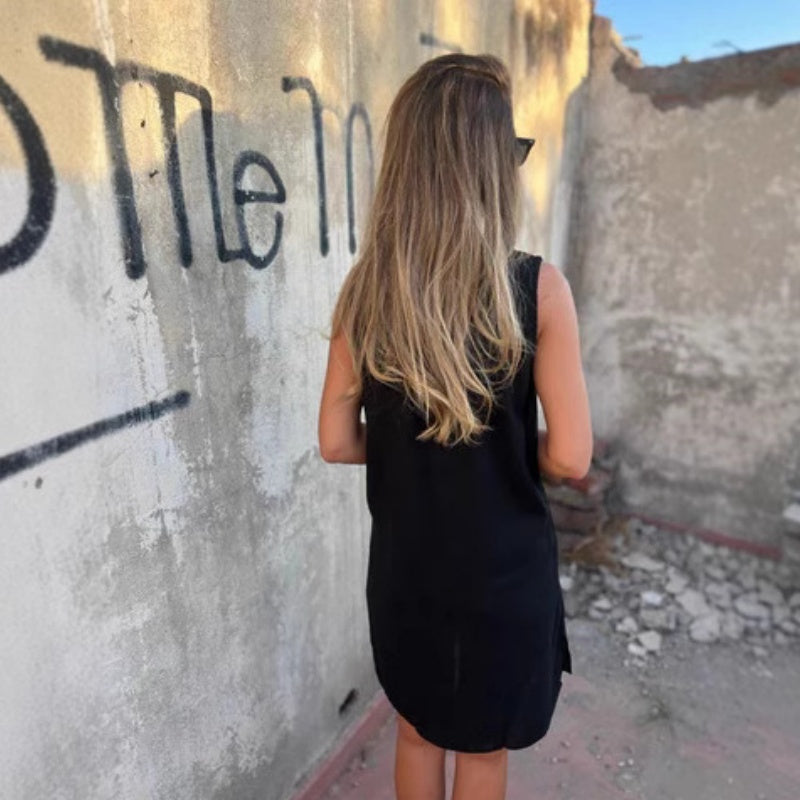 Women's Sleeveless Button-Front Midi Dress with Relaxed Fit