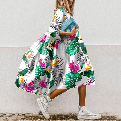 Women’s Floral Oversized Midi Dress – Casual Loose Swing Fit