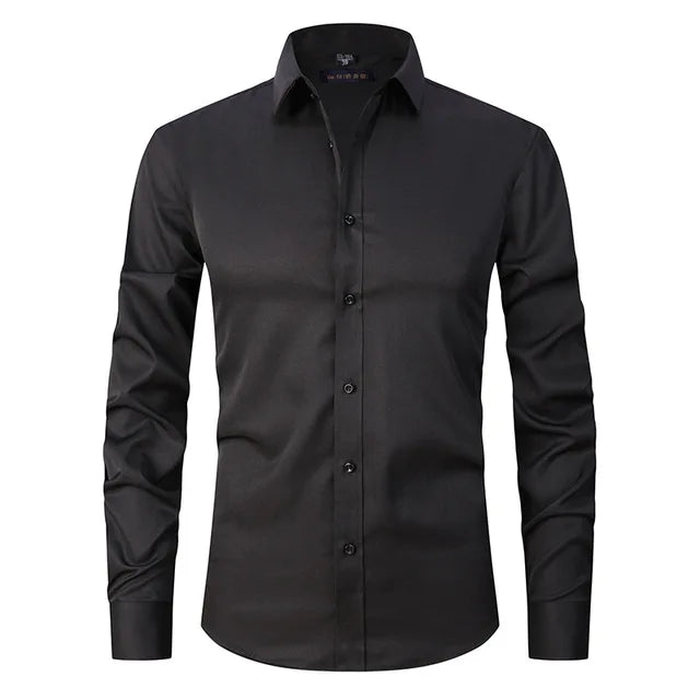 Men's Slim Fit Long Sleeve Dress Shirt with Button Down Collar