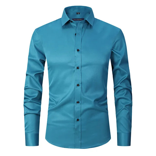 Men's Slim Fit Long Sleeve Dress Shirt with Button Down Collar