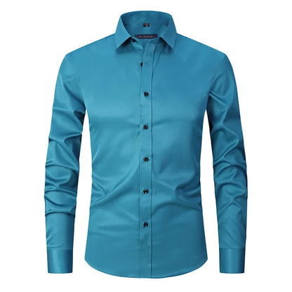 Men's Slim Fit Long Sleeve Dress Shirt with Button Down Collar