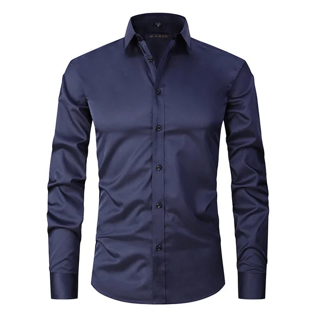 Men's Slim Fit Long Sleeve Dress Shirt with Button Down Collar