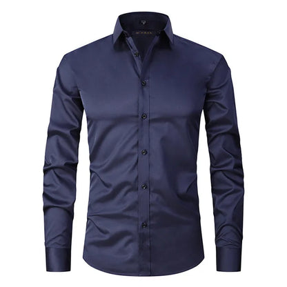 Men's Slim Fit Long Sleeve Dress Shirt with Button Down Collar