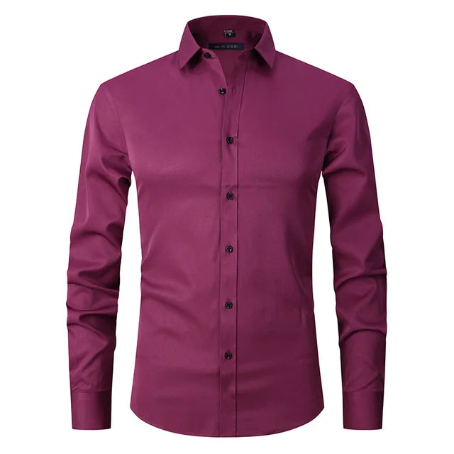 Men's Slim Fit Long Sleeve Dress Shirt with Button Down Collar