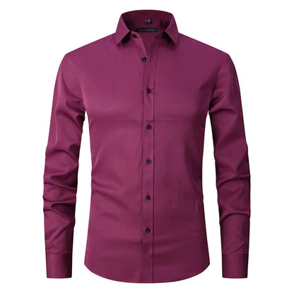 Men's Slim Fit Long Sleeve Dress Shirt with Button Down Collar