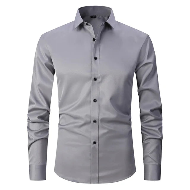 Men's Slim Fit Long Sleeve Dress Shirt with Button Down Collar