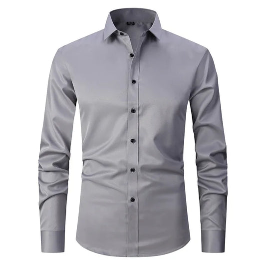 Men's Slim Fit Long Sleeve Dress Shirt with Button Down Collar