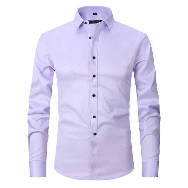 Men's Slim Fit Long Sleeve Dress Shirt with Button Down Collar