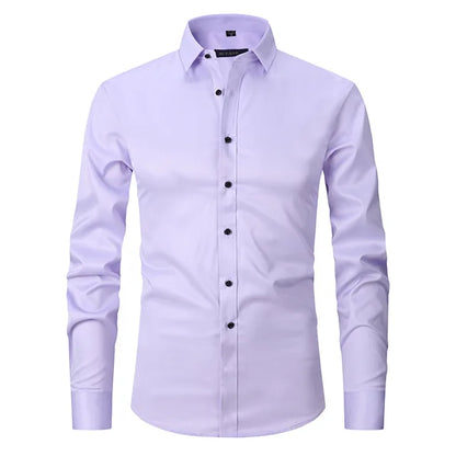 Men's Slim Fit Long Sleeve Dress Shirt with Button Down Collar