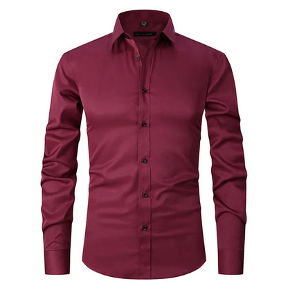 Men's Slim Fit Long Sleeve Dress Shirt with Button Down Collar
