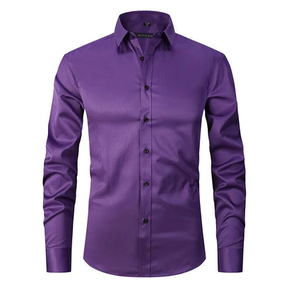 Men's Slim Fit Long Sleeve Dress Shirt with Button Down Collar