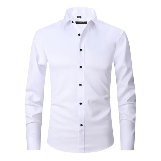 Men's Slim Fit Long Sleeve Dress Shirt with Button Down Collar