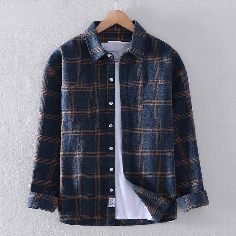 Men's Long Sleeve Check Button Up Shirt with Casual Fit Design