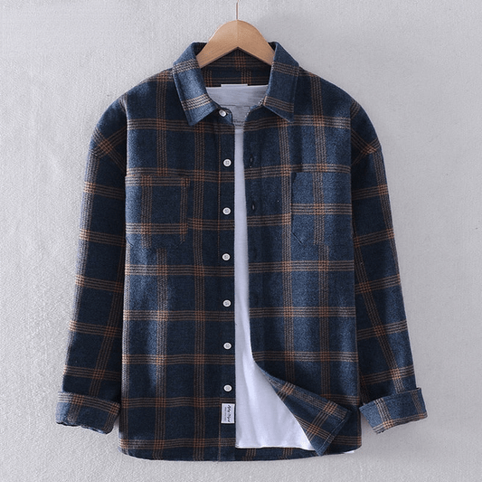 Men's Long Sleeve Check Button Up Shirt with Casual Fit Design