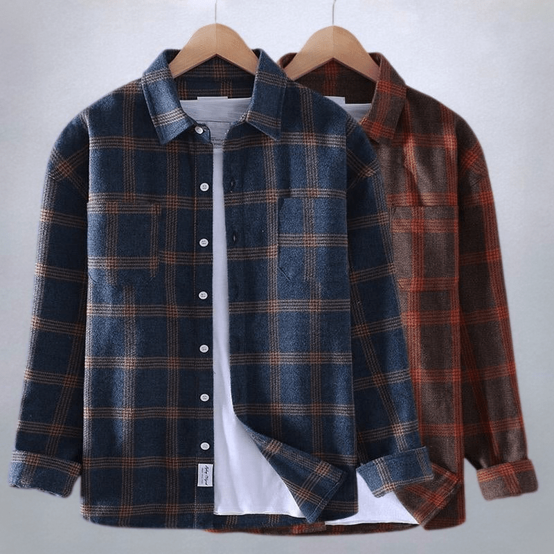 Men's Long Sleeve Check Button Up Shirt with Casual Fit Design