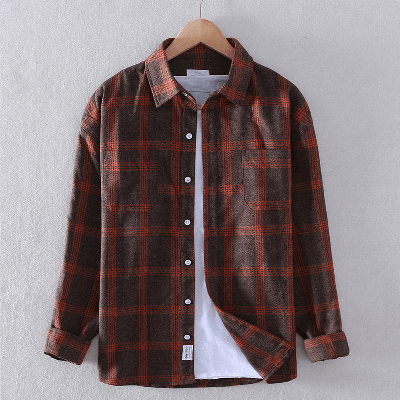 Men's Long Sleeve Check Button Up Shirt with Casual Fit Design