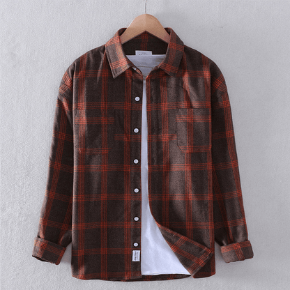 Men's Long Sleeve Check Button Up Shirt with Casual Fit Design