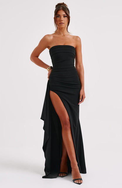 Women's Strapless Dress with Thigh-High Slit