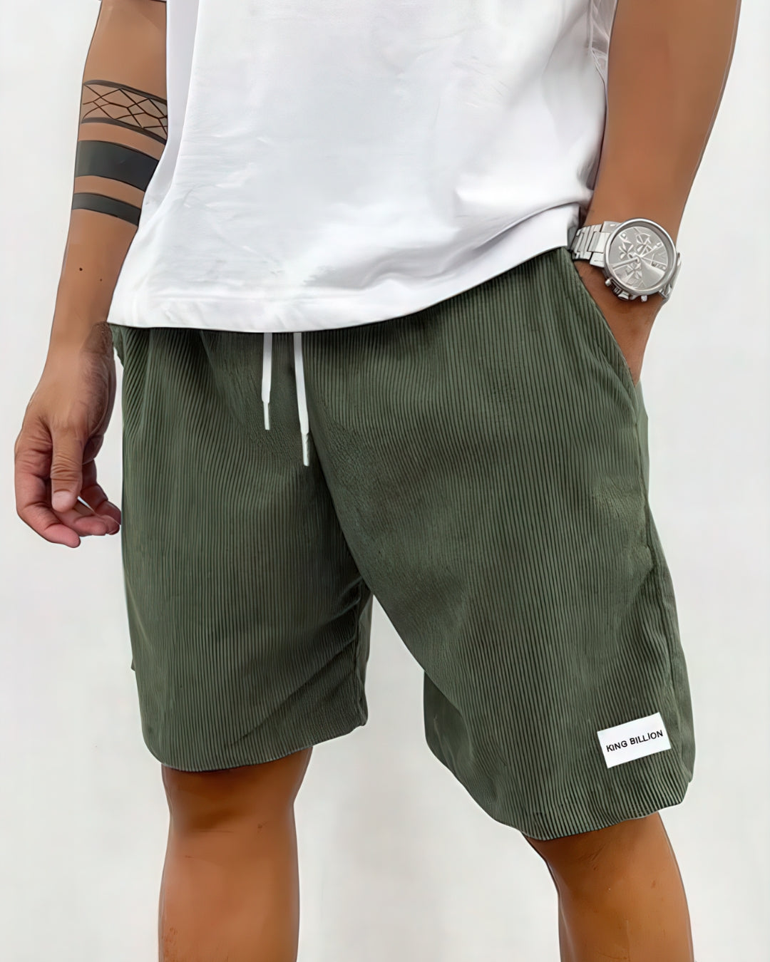 Men's Knee-Length Drawstring Shorts with Relaxed Fit and Texture