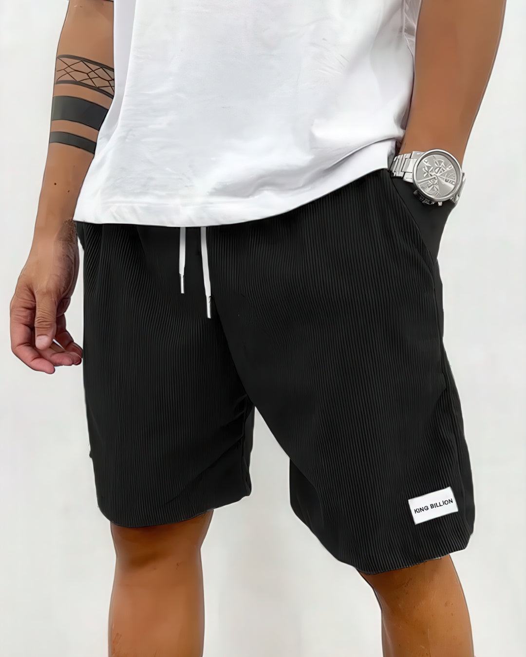 Men's Knee-Length Drawstring Shorts with Relaxed Fit and Texture